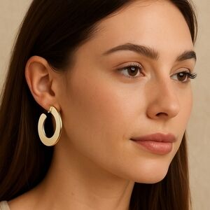 Marlyn Schiff Enamel and Brass Hoop Earrings Cream NWT